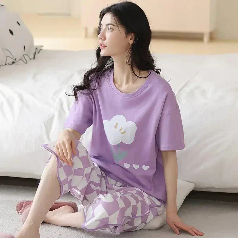 CLAUDE PRINTED NIGHT SUIT - PURPLE