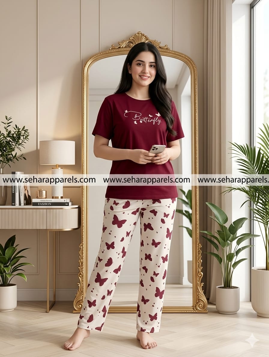 Red Butterfly Printed Night Suit