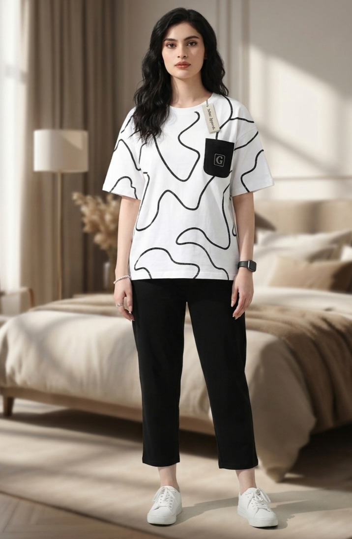 Black and White Snake Design night suit