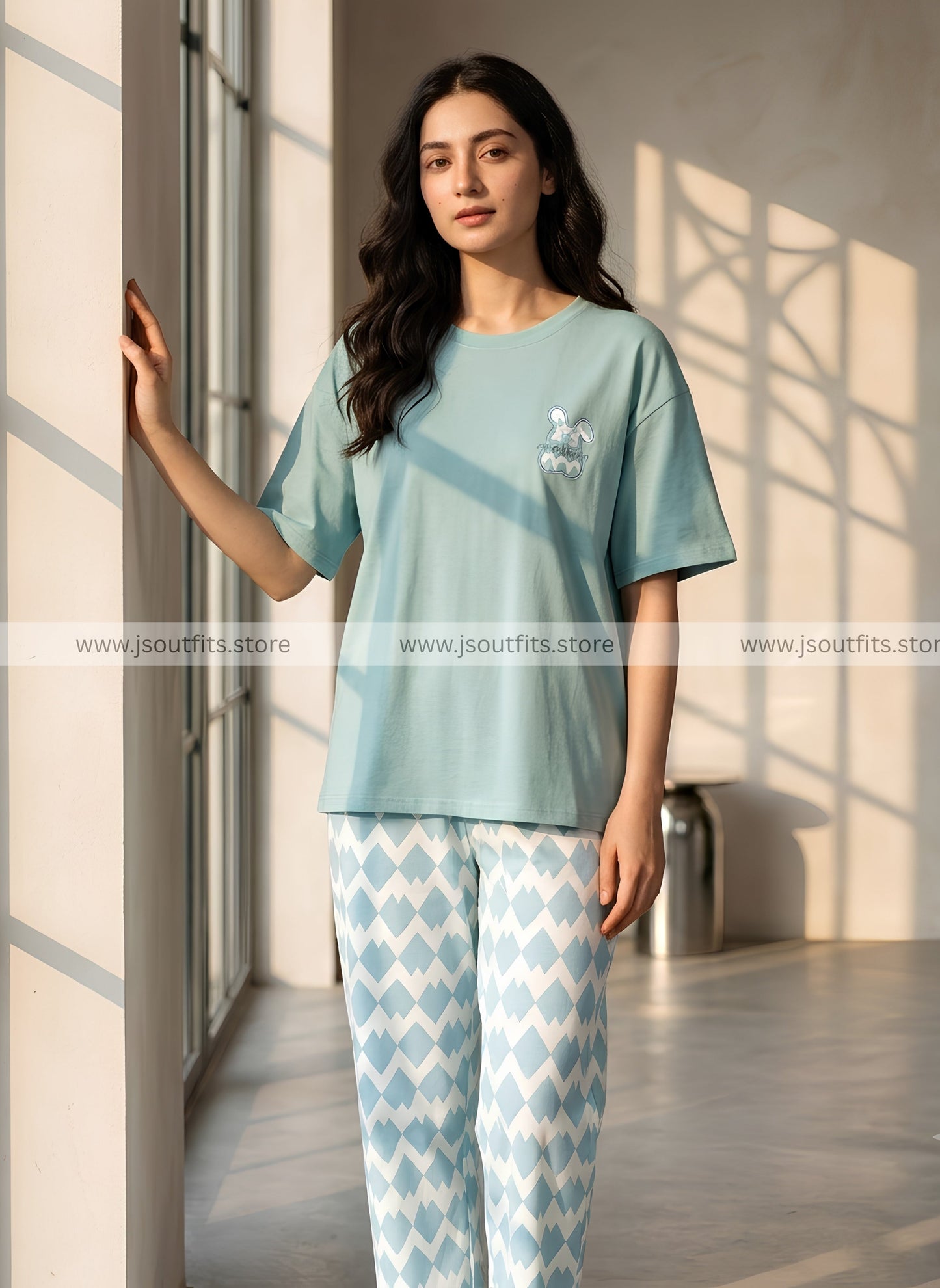 Sky Mottion Printed Night Suit