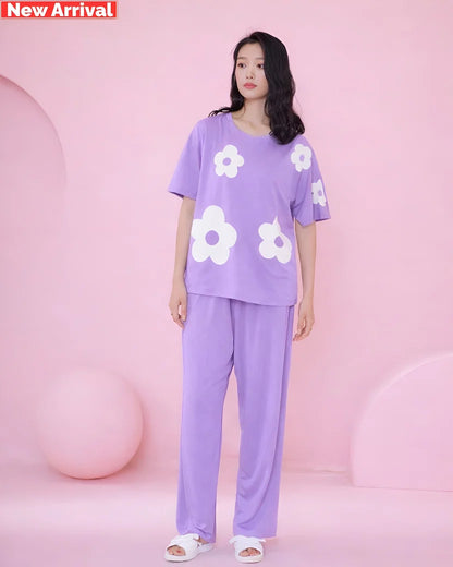 Lavender Flower Print Sleepwear PJ Set