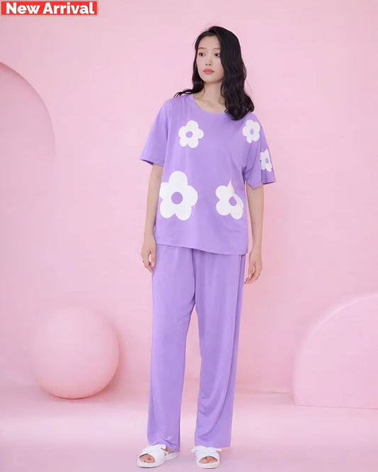 Lavender Flower Print Sleepwear PJ Set