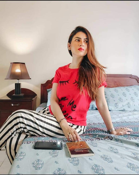 Red Let Me Sleep Printed Night Suit