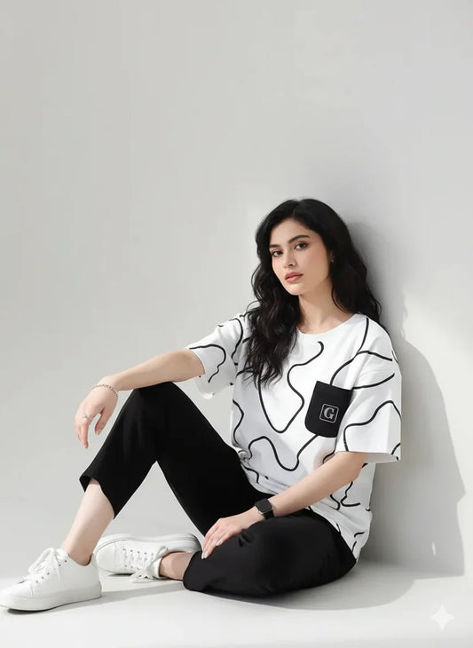 Black & White Printed Night Suit