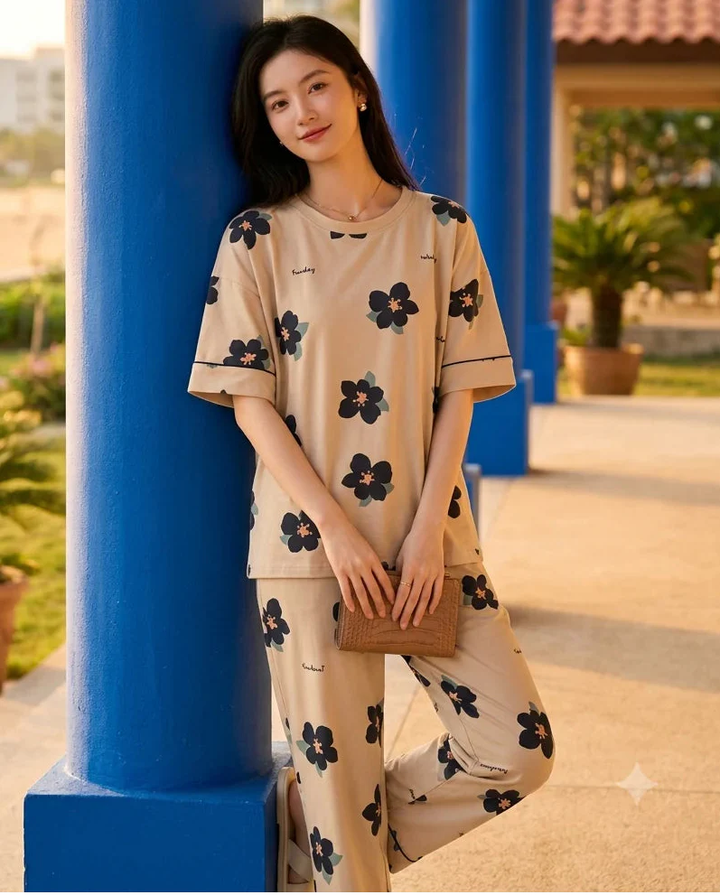 Big Flowers Printed Night Suit