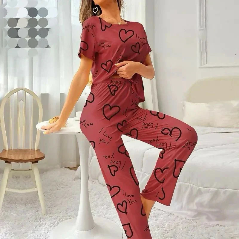 Pink heart Printed Night Suit