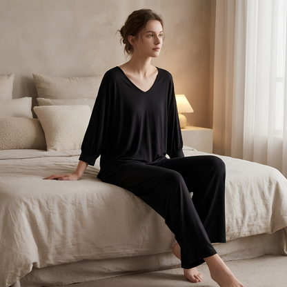 Black Plain Palazo Night Suit