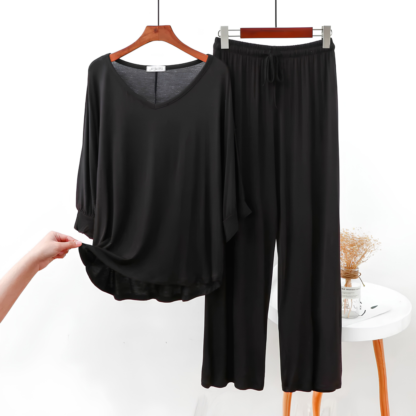 Black Plain Palazo Night Suit