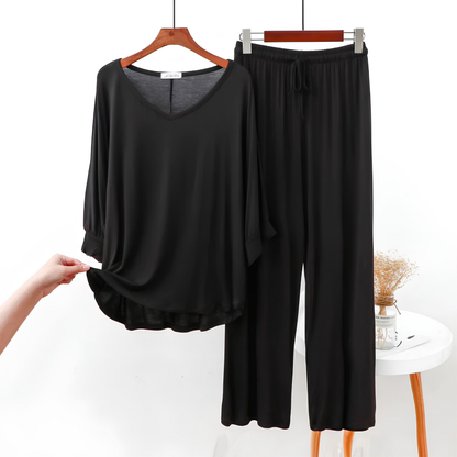 Black Plain Palazo Night Suit