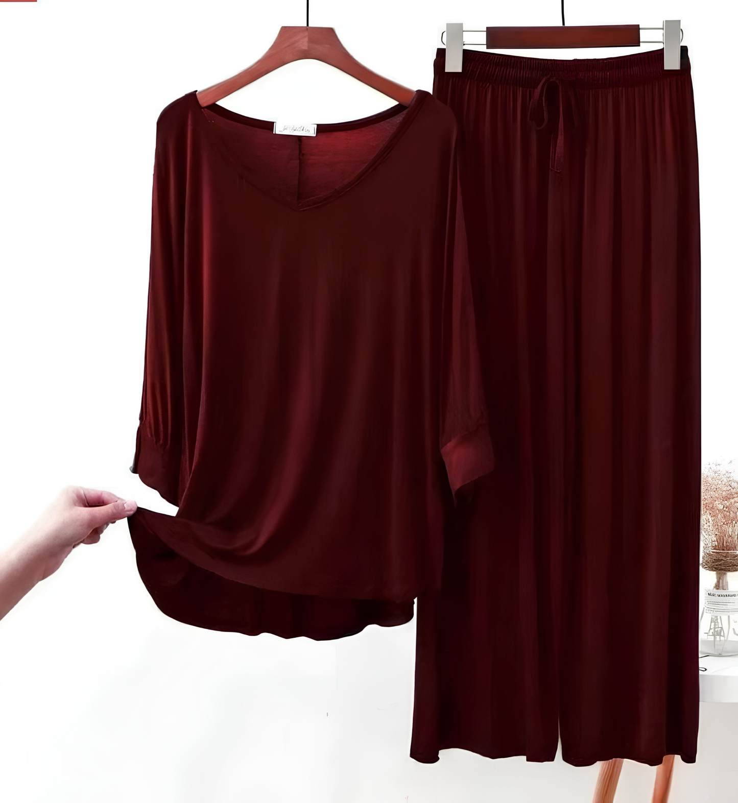 Maroon Plaain Palazo Night Suit
