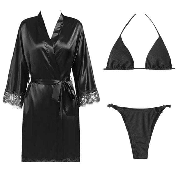 SILKI BLACK 3 PCS WESTERN NIGHT SUIT