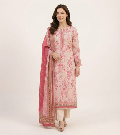 PINK UNSTICHED DIGITAL PRINT LAWN 3PCS SUIT