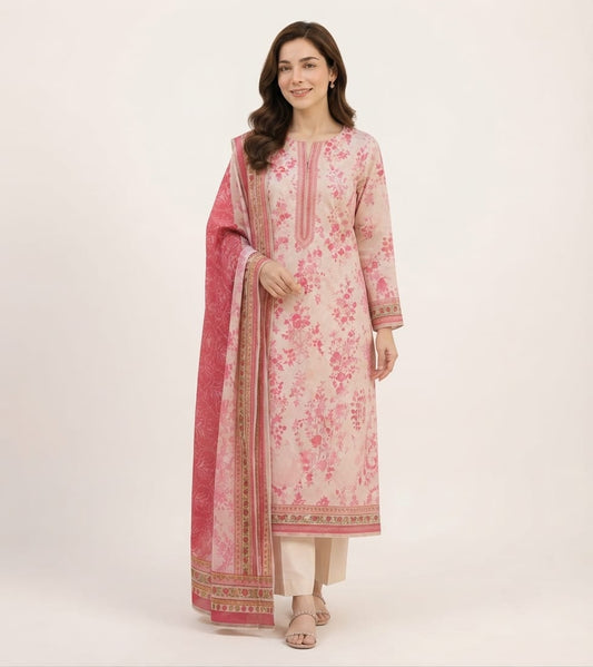 PINK UNSTICHED DIGITAL PRINT LAWN 3PCS SUIT