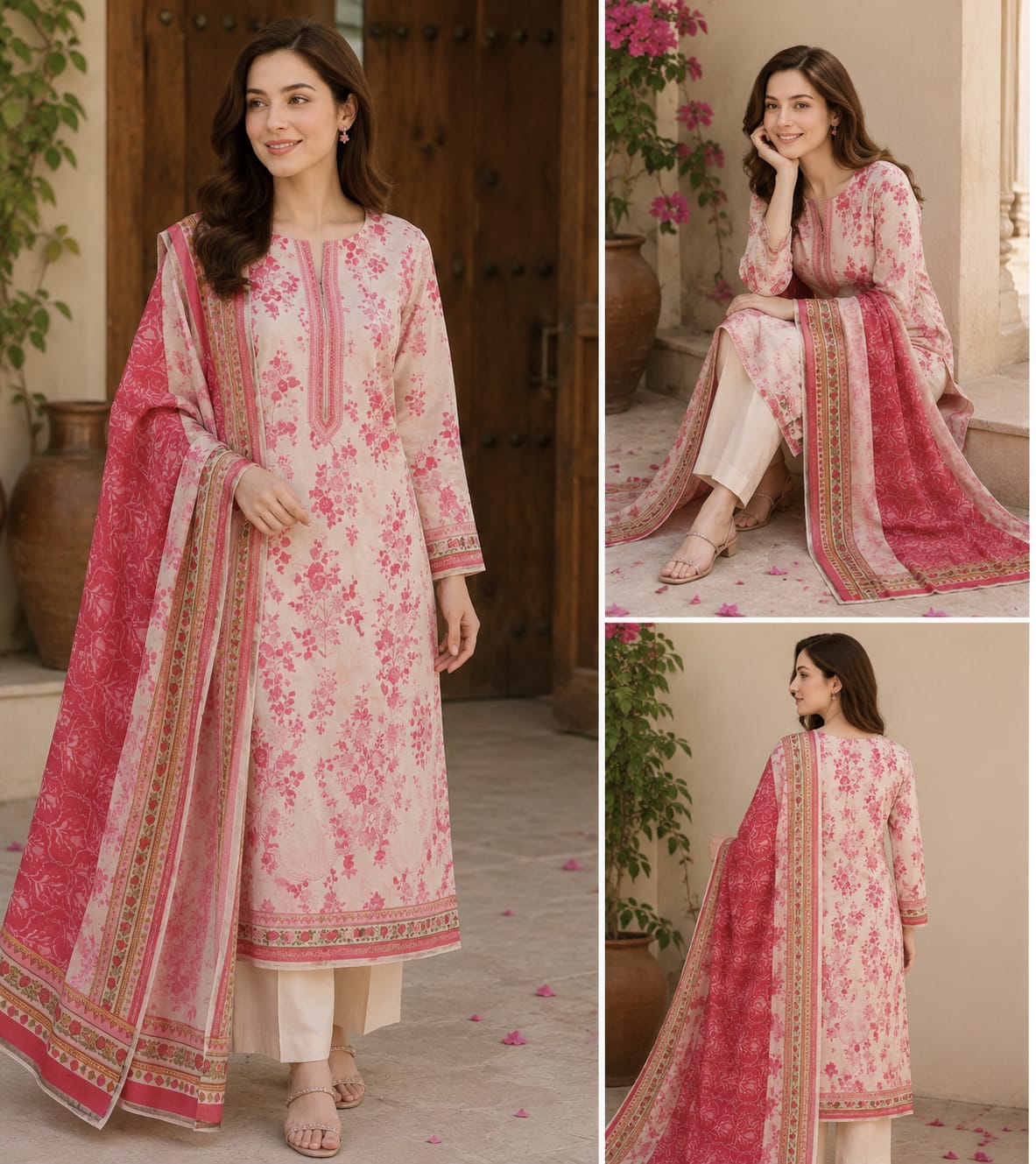 PINK UNSTICHED DIGITAL PRINT LAWN 3PCS SUIT