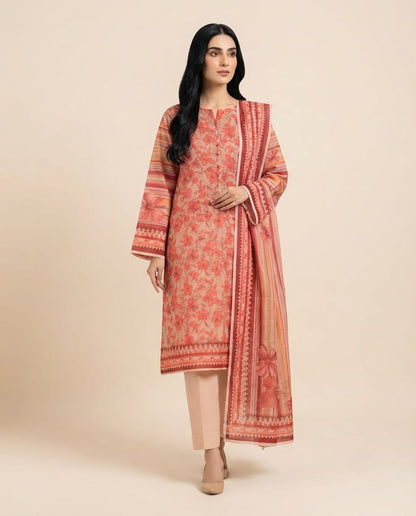 PEACH UNSTICHED DIGITAL PRINTED LAWN 3 PCS SUIT