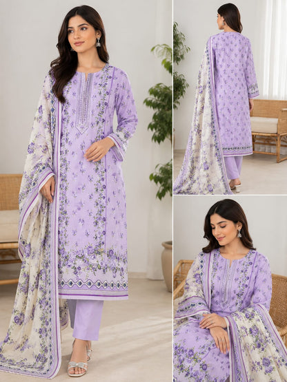 PURPLE UNSTICHED DIGITAL PRINTED LAWN 3 PCS SUIT