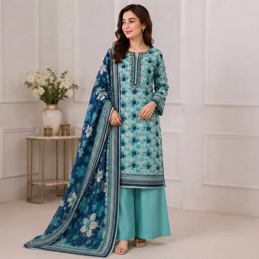 C-GREEN UNSTICHED DIGITAL PRINTED LAWN 3 PCS SUIT