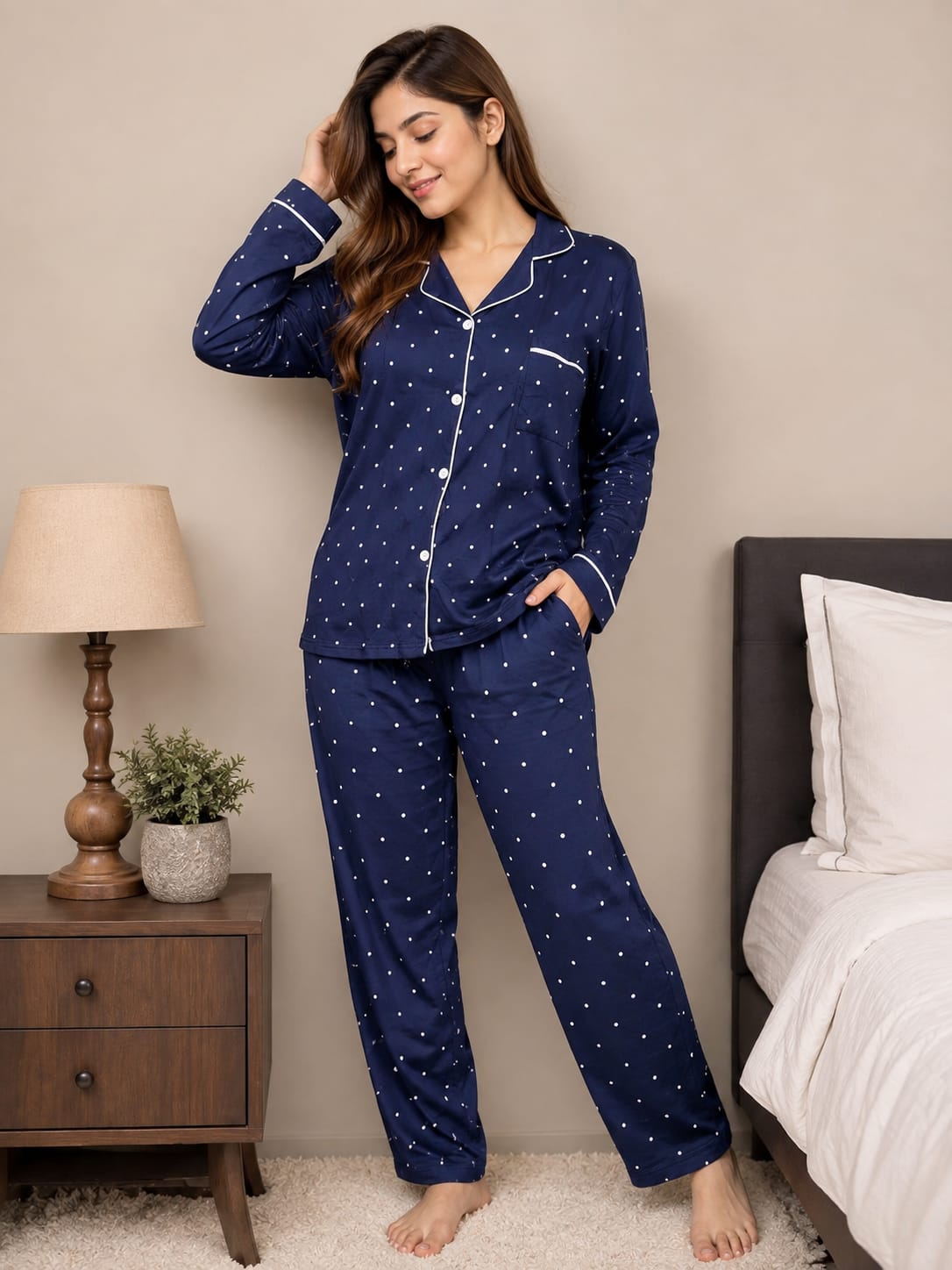 BLUE V-NECK BUTTON STYLE PJS