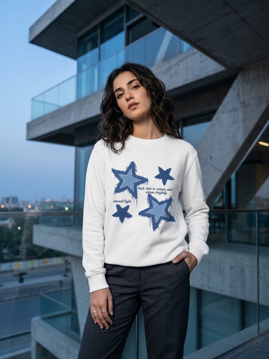 WHITE STAR SWEATSHIRT FOR WINTER