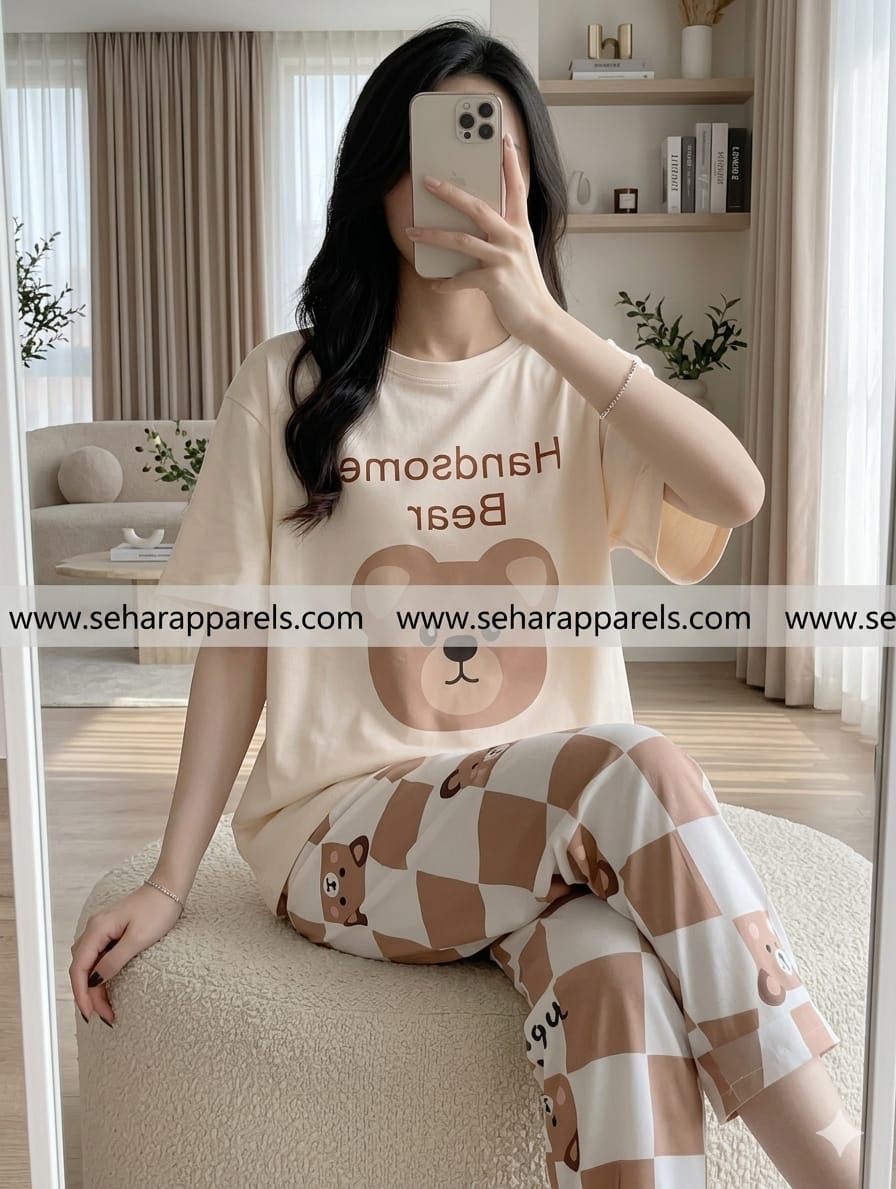 Handsome Bear Printed Night Suit