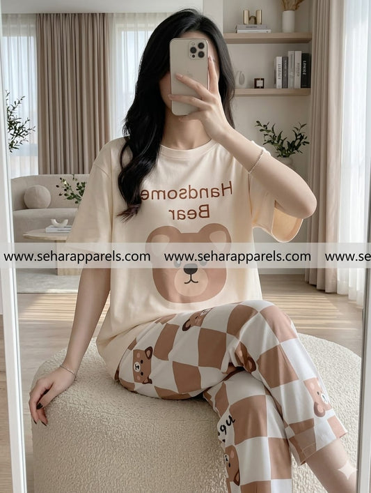 Handsome Bear Printed Night Suit