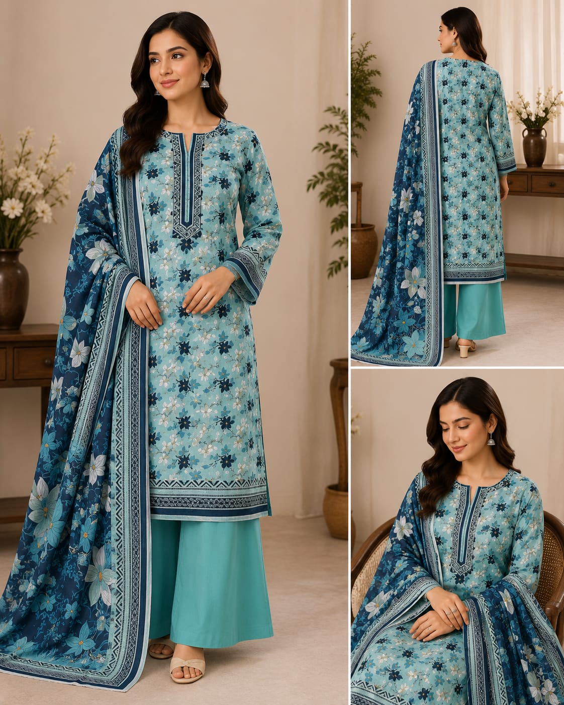 C-GREEN UNSTICHED DIGITAL PRINTED LAWN 3 PCS SUIT