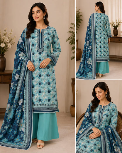 C-GREEN UNSTICHED DIGITAL PRINTED LAWN 3 PCS SUIT