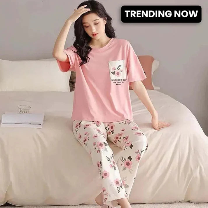 Pink Pocket Printed Night Suit