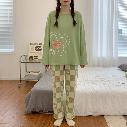 Olive Green Printed Night Suit