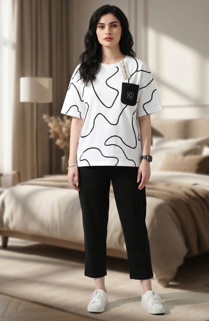 Black and White Snake Design night suit