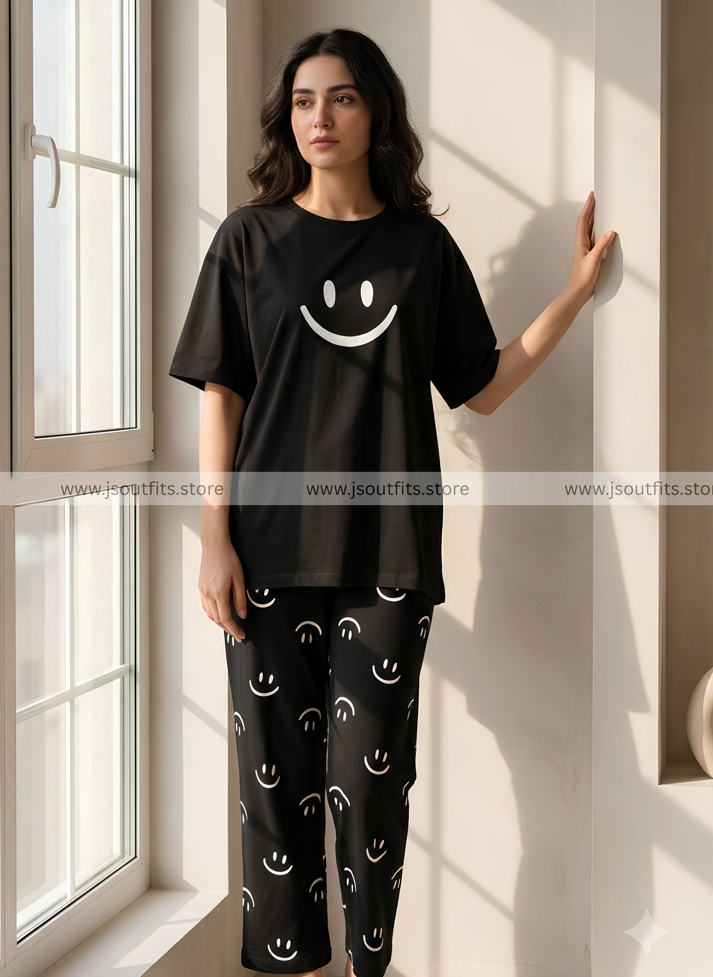 Black Smile Printed Night Suit