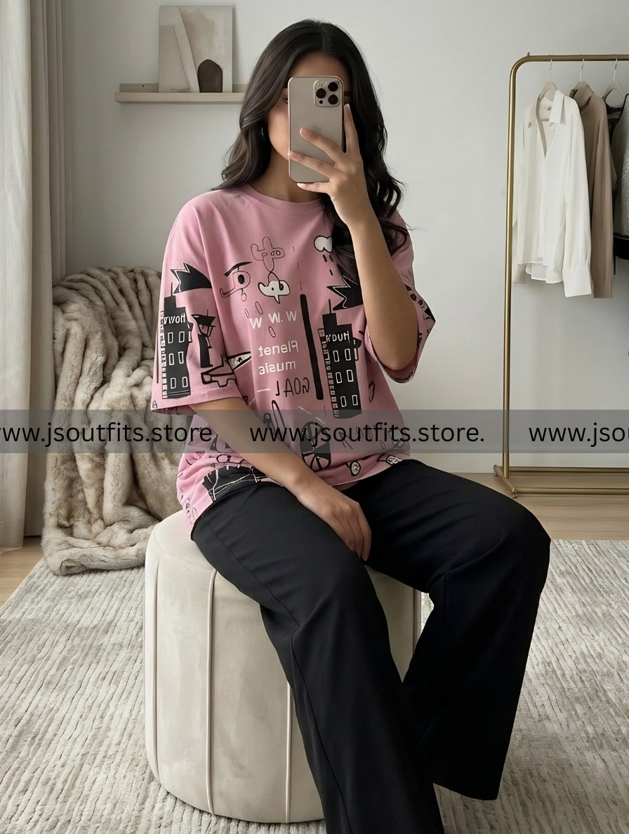Pink Funcky Printed Night Suits