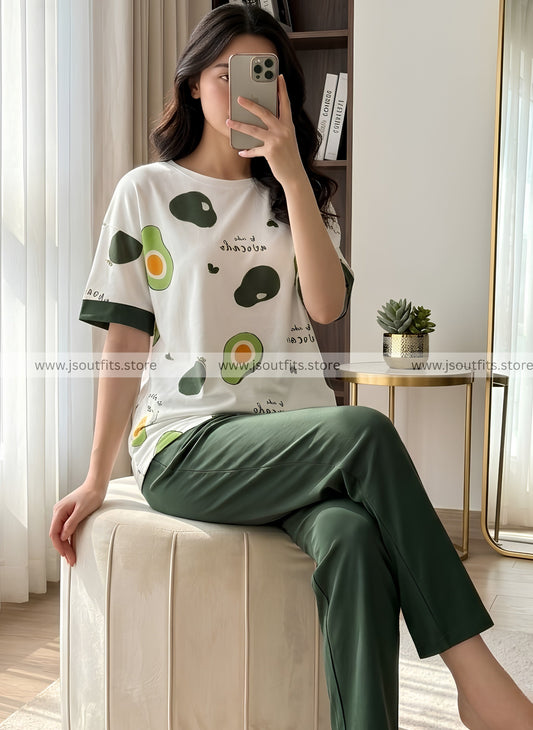 Papaya Printed Night Suit
