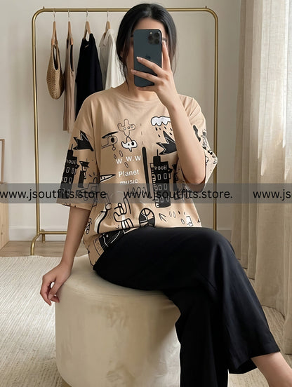 Creamy Funcky Printed Night Suits