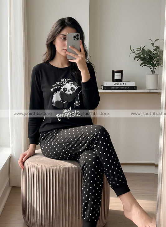 Black Never Give up Printed Night Suit