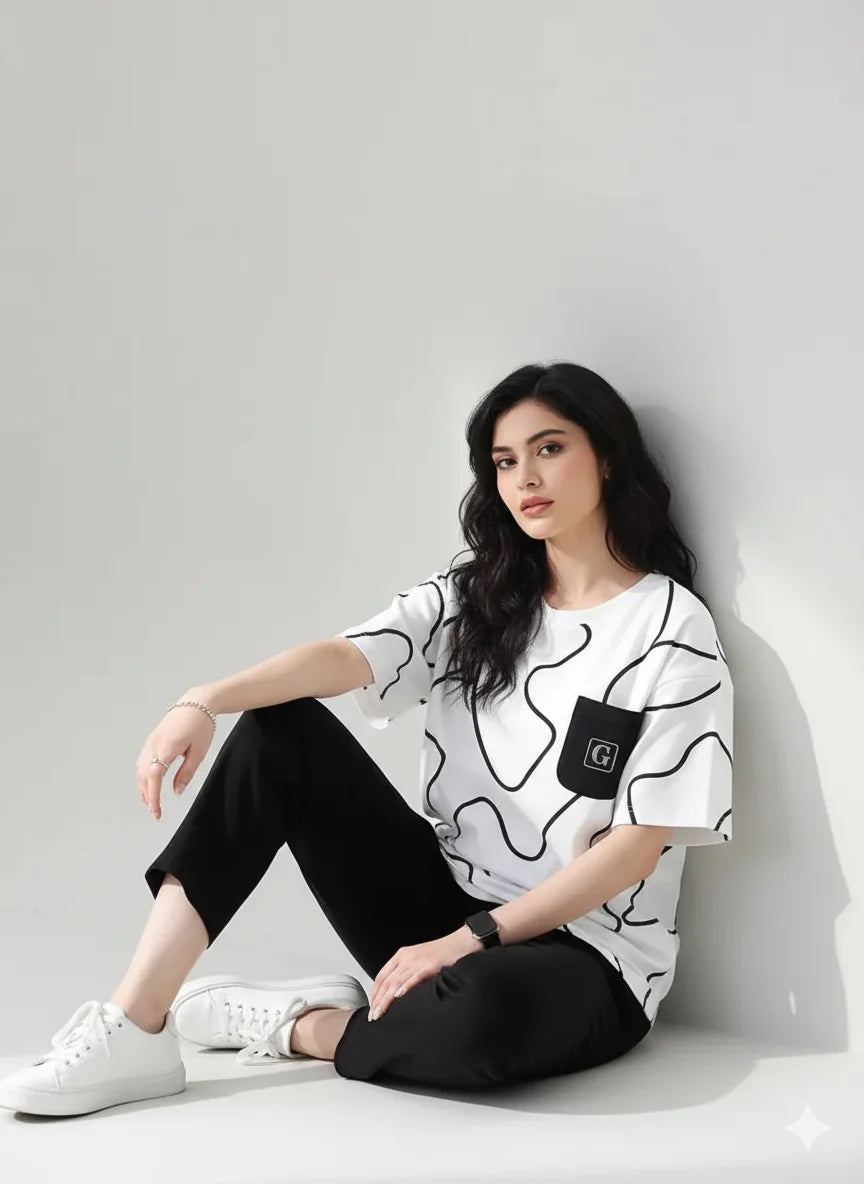 Black and White Snake Design night suit