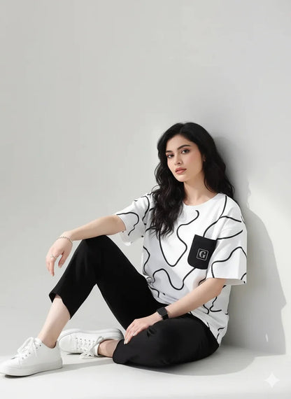 Black and White Snake Design night suit