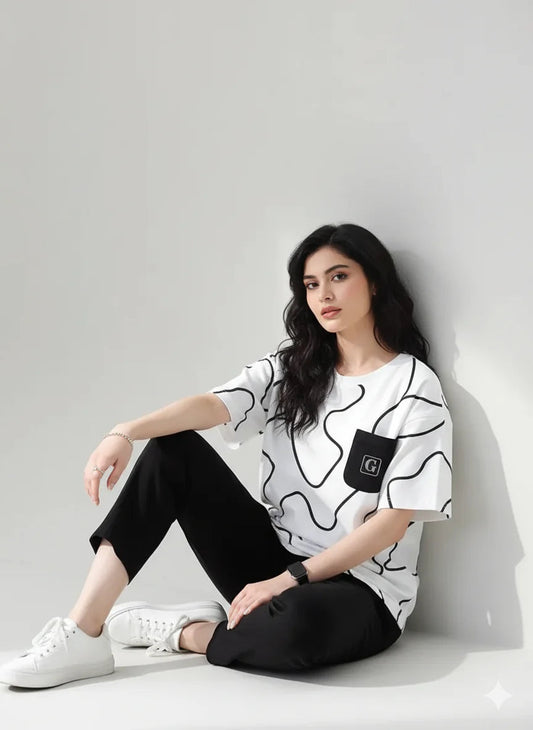 Black and White Snake Design night suit