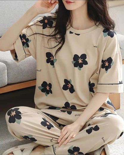 Big Flowers Printed Night Suit